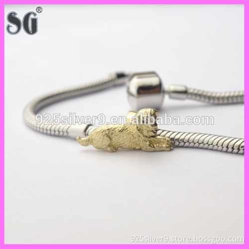 2016 Customized Animal Dog Shaped Gold Plating Silver Charm/Bead fit European charm bracelet